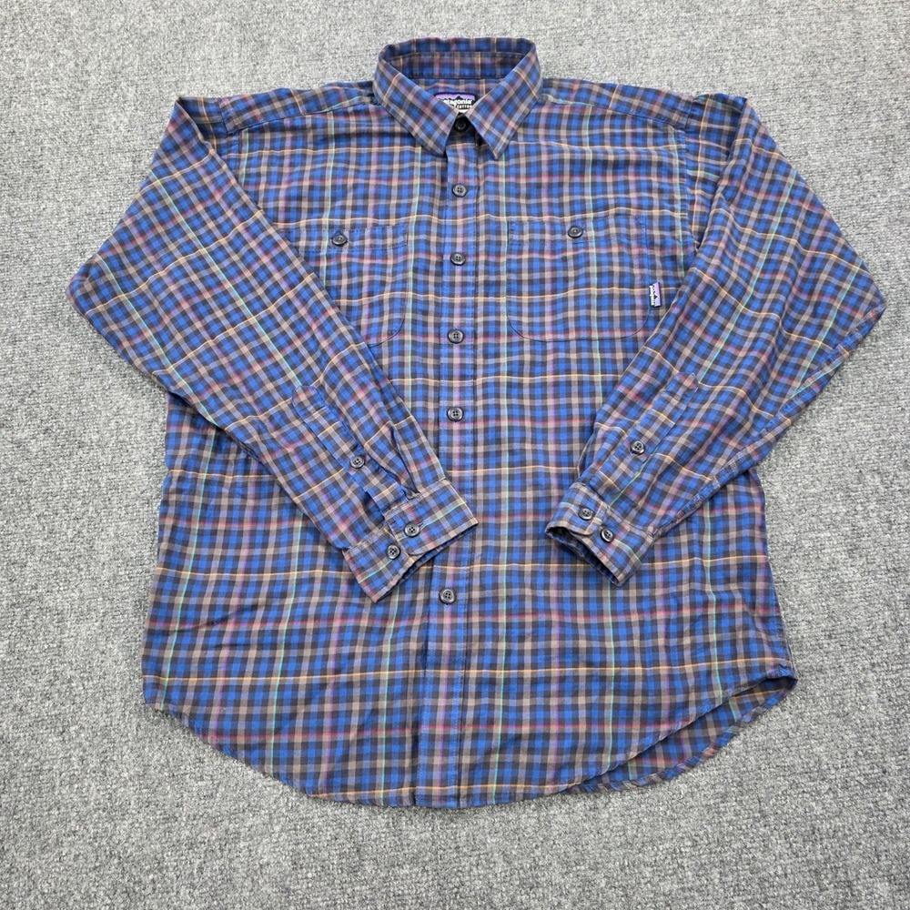 Patagonia Organic Cotton Plaid‎ Flannel Shirt Mens Size S Button Up Blue